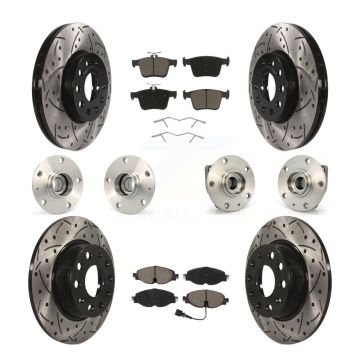 Front Rear Hub Bearing Coated Brake Rotor Pads Kit (10Pc) For 2015-2019 Volkswagen e-Golf KBB-119983