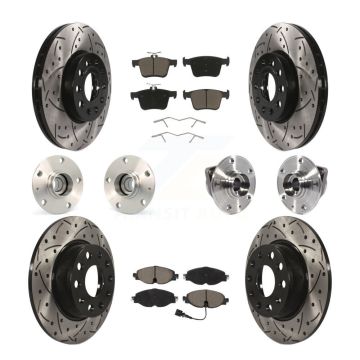 Front Rear Hub Bearing Coated Disc Brake Rotors And Pads Kit (10Pc) For 2016 Audi A3 2.0L KBB-119989
