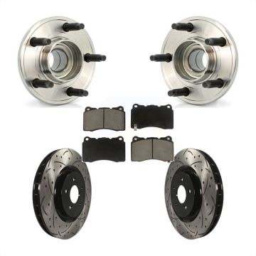 Front Hub Bearing Assembly Coated Drilled Slotted Brake Rotor & Pads Kit For Ford Mustang KBB-120116