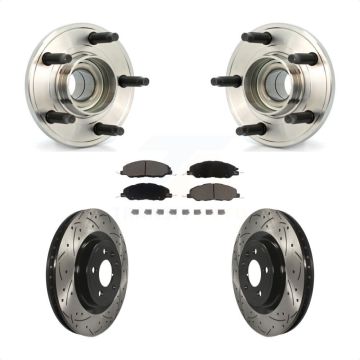 Front Hub Bearing Assembly Coated Drilled Slotted Brake Rotor & Pads Kit For Ford Mustang KBB-120117