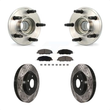 Front Hub Bearing Assembly Coated Drilled Slotted Brake Rotor & Pads Kit For Ford Mustang KBB-120118