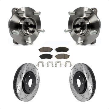 Front Hub Bearing Assembly Drilled Slot Brake Rotor & Pad Kit For INFINITI FX35 FX37 FX45 KBB-120148