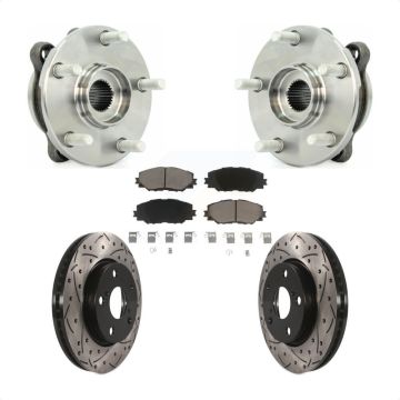 Front Hub Bearing Assembly Drilled Slot Brake Rotor Pads Kit For 2013-2018 Toyota RAV4 LE KBB-120169