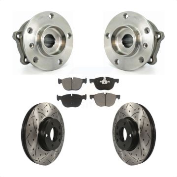 Front Hub Bearing Assembly Coated Drilled Slotted Disc Brake Rotor Pads Kit For BMW X5 X6 KBB-120232