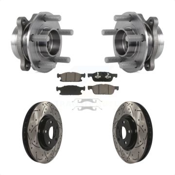 Front Hub Bearing Assembly Coated Drilled Slotted Disc Brake Rotor Pads Kit For Ford Edge KBB-120234