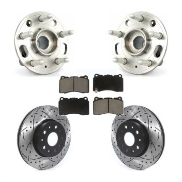 Front Hub Bearing Assembly Coated Drilled Slotted Brake Rotor & Pads Kit For Cadillac CTS KBB-120243