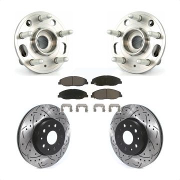 Front Hub Bearing Assembly Coated Drilled Slotted Brake Rotor & Pads Kit For Cadillac CTS KBB-120244