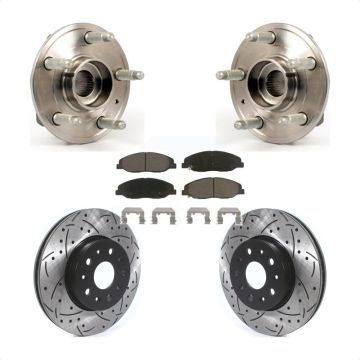 Front Hub Bearing Assembly Coated Drilled Slotted Brake Rotor & Pads Kit For Cadillac CTS KBB-120245