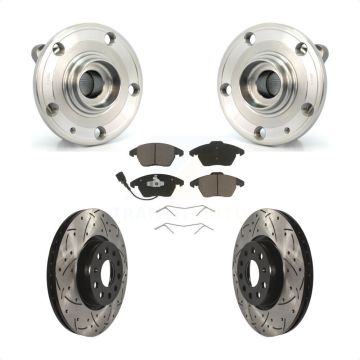 Front Hub Bearing Drill Slot Brake Rotor Pad Kit For Volkswagen Jetta Beetle Audi GTI Eos KBB-120250