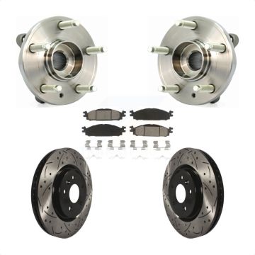 Front Hub Bearing Drilled Slot Brake Rotor & Pad Kit For Ford Flex Taurus Lincoln MKT MKS KBB-120262