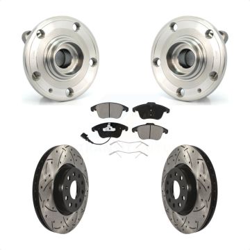 Front Hub Bearing Drilled Slot Brake Rotor & Pad Kit For Volkswagen Tiguan Passat Audi Q3 KBB-120268