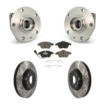 Front Hub Bearing Assembly Coated Drilled Slotted Brake Rotor Pads Kit For Volkswagen GTI KBB-120269