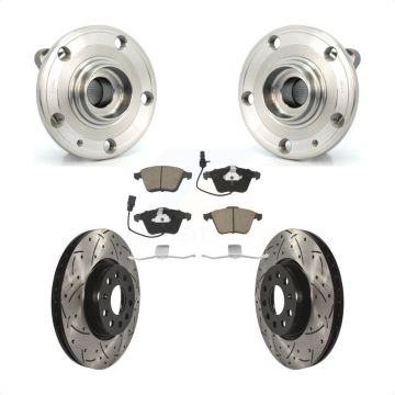 Front Hub Bearing Assembly Coated Drilled Slotted Brake Rotor & Pad Kit For Volkswagen CC KBB-120270