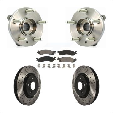 Front Hub Bearing Assembly Drilled Slot Brake Rotor Pad Kit For 2010-2012 Ford Taurus SHO KBB-120302