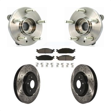Front Hub Bearing Assembly Coat Drill Slot Brake Rotor Pads Kit For 2009-2010 Lincoln MKS KBB-120303