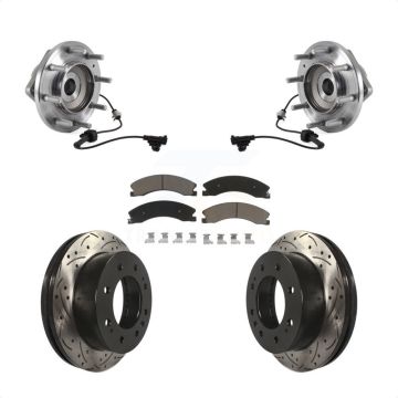 Front Hub Bearing Drilled Slot Brake Rotor & Pad Kit For GMC Sierra 3500 HD Chevrolet 4WD KBB-120323