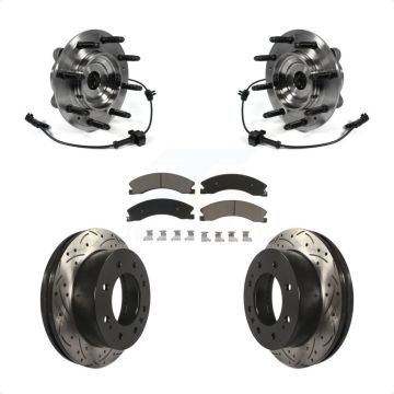 Front Hub Bearing Drilled Slot Brake Rotor Pads Kit For GMC Chevrolet Sierra 2500 HD 3500 KBB-120324