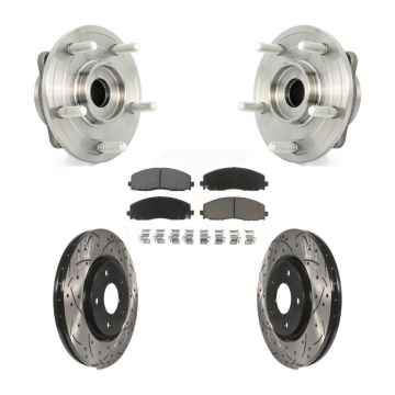 Front Hub Bearing Assembly Coated Drilled Slotted Brake Rotor & Pad Kit For Dodge Journey KBB-120335