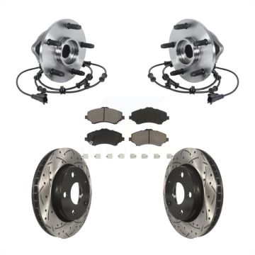 Front Hub Bearing Assembly Coated Drilled Slot Brake Rotor & Pad Kit For Jeep Wrangler JK KBB-120347