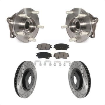 Front Hub Bearing Assembly Coated Drilled Slotted Brake Rotor & Pads Kit For Kia Sportage KBB-120365