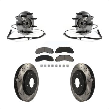 Front Hub Bearing Assembly Coated Drilled Slotted Disc Brake Rotor Pad Kit For Ford F-150 KBB-120373
