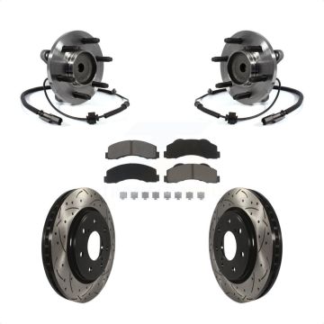 Front Hub Bearing Drilled Slot Brake Rotor Pad Kit For 11-14 Ford F-150 With 7 Lug Wheels KBB-120374