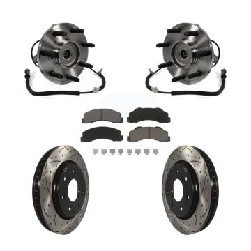 Front Hub Bearing Assembly Coated Drilled Slotted Disc Brake Rotor Pad Kit For Ford F-150 KBB-120378
