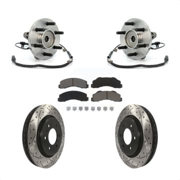 Front Hub Bearing Assembly Coated Drilled Slotted Disc Brake Rotor Pad Kit For Ford F-150 KBB-120379