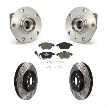 Front Hub Bearing Assembly Coated Drilled Slot Brake Rotor Pads Kit For Volkswagen Rabbit KBB-120382