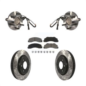 Front Hub Bearing Drilled Slot Brake Rotor Pads Kit For Ford Expedition Lincoln Navigator KBB-120391