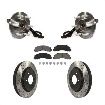 Front Hub Bearing Assembly Coated Drilled Slotted Disc Brake Rotor Pad Kit For Ford F-150 KBB-120394