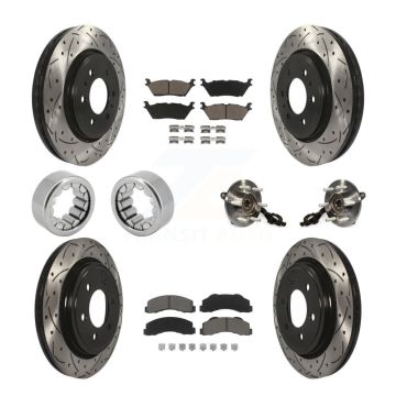 Front Rear Hub Bearings Coated Disc Brake Rotors And Pads Shoes Kit (10Pc) For Ford F-150 KBB-120409