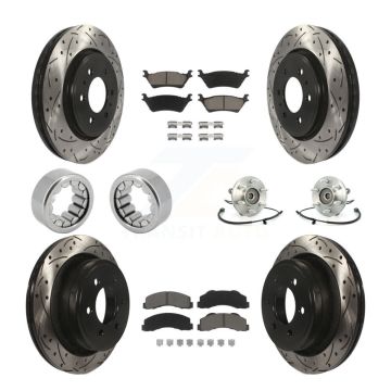 Front Rear Hub Bearing Coated Brake Rotor And Pad Shoe Kit (10Pc) For 2014 Ford F-150 4WD KBB-120424
