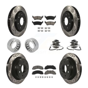 Front Rear Hub Bearing Coated Brake Rotor And Pad Shoe Kit (10Pc) For 2014 Ford F-150 4WD KBB-120425