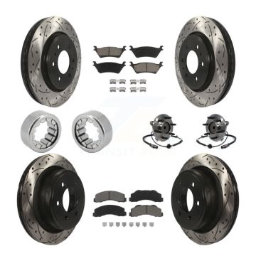 Front Rear Hub Bearing Coated Brake Rotor And Pad Shoe Kit (10Pc) For 2014 Ford F-150 RWD KBB-120426