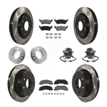 Front Rear Hub Bearing Coated Brake Rotor And Pad Shoe Kit (10Pc) For 2014 Ford F-150 RWD KBB-120427
