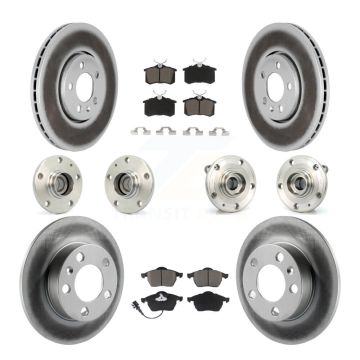 Front Rear Hub Bearings Coated Disc Brake Rotors And Pads Kit (10Pc) For Volkswagen Jetta KBB-120634