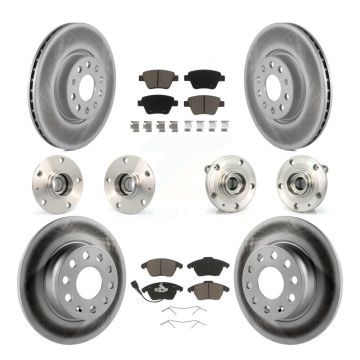 Front Rear Hub Bearings Coated Disc Brake Rotors And Pads Kit (10Pc) For Volkswagen GTI KBB-120736