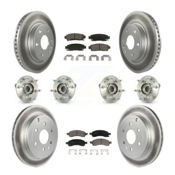 Front Rear Hub Bearing Coated Brake Rotor And Pad Kit (10Pc) For GMC Acadia Buick Enclave KBB-120884
