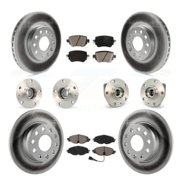 Front Rear Hub Bearing Coated Brake Rotor & Pad Kit (10Pc) For Volkswagen Golf SportWagen KBB-120936