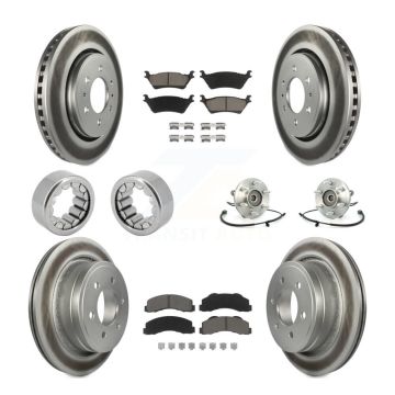 Front Rear Hub Bearing Coated Brake Rotor And Pad Shoe Kit (10Pc) For 2014 Ford F-150 4WD KBB-121653