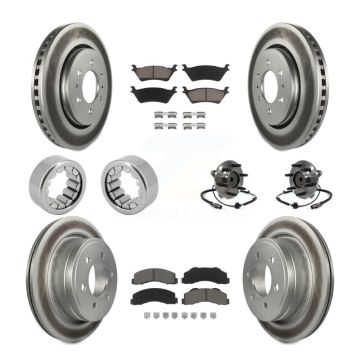 Front Rear Hub Bearing Coated Brake Rotor And Pad Shoe Kit (10Pc) For 2014 Ford F-150 RWD KBB-121654