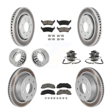 Front Rear Hub Bearing Coated Brake Rotor And Pad Shoe Kit (10Pc) For 2014 Ford F-150 4WD KBB-121655