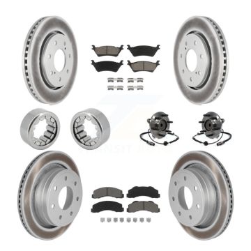 Front Rear Hub Bearing Coated Brake Rotor And Pad Shoe Kit (10Pc) For 2014 Ford F-150 RWD KBB-121656