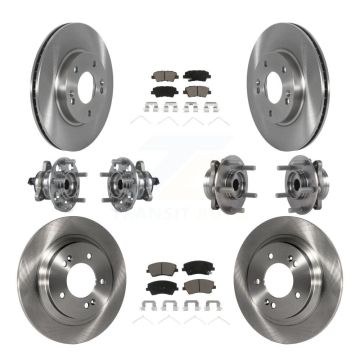 Front Rear Hub Bearing Brake Rotor & Pads Kit (10Pc) For 2018-2019 Hyundai Ioniq Kia Niro KBB-122648