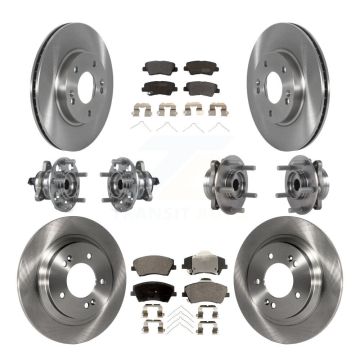Front Rear Hub Bearing Brake Rotor & Pads Kit (10Pc) For 2018-2019 Hyundai Ioniq Kia Niro KBB-122662
