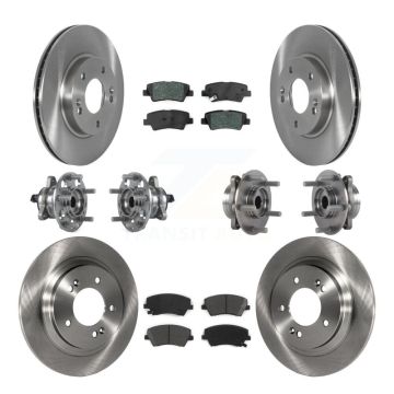 Front Rear Hub Bearing Brake Rotor & Pads Kit (10Pc) For 2018-2019 Hyundai Ioniq Kia Niro KBB-122679