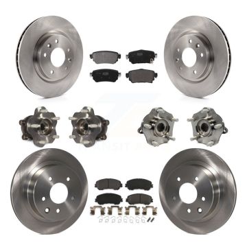 Front Rear Hub Bearing Brake Rotor Pads Kit (10Pc) For 2019 Nissan Rogue Sport S with AWD KBB-122958