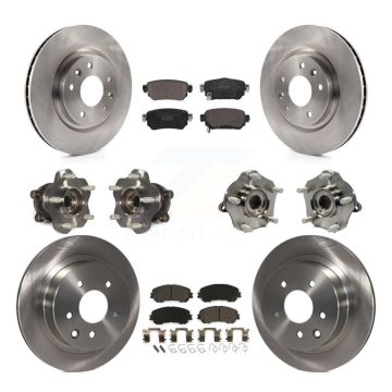Front Rear Hub Bearing Brake Rotor Pads Kit (10Pc) For 2019 Nissan Rogue Sport S with AWD KBB-122971