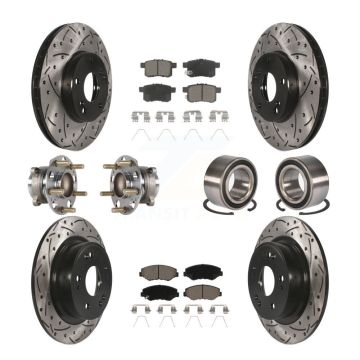 Front Rear Wheel Hub Bearing Coated Disc Brake Rotor And Pads Kit (10Pc) For Honda Accord KBB-123178